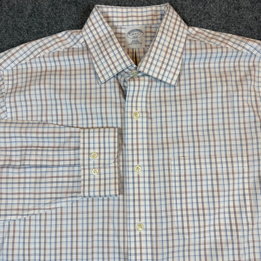 Brooks Brothers 346 Slim Fit Non-Iron Tattersall Check Dress Shirt 16 32/33